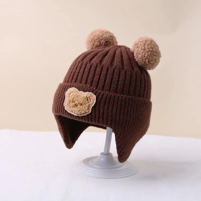 Cartoon Bear Ear Protection Knitted Hat for Toddler Boys Girls