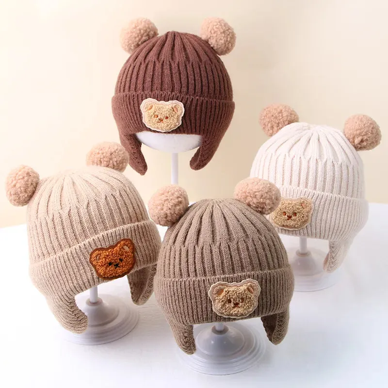 Cartoon Bear Ear Protection Knitted Hat for Toddler Boys Girls