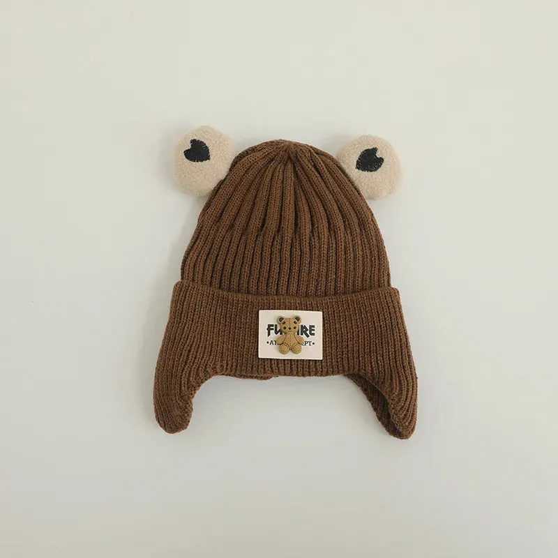 Cartoon Bear Ear Protection Knitted Hat for Toddler Boys Girls