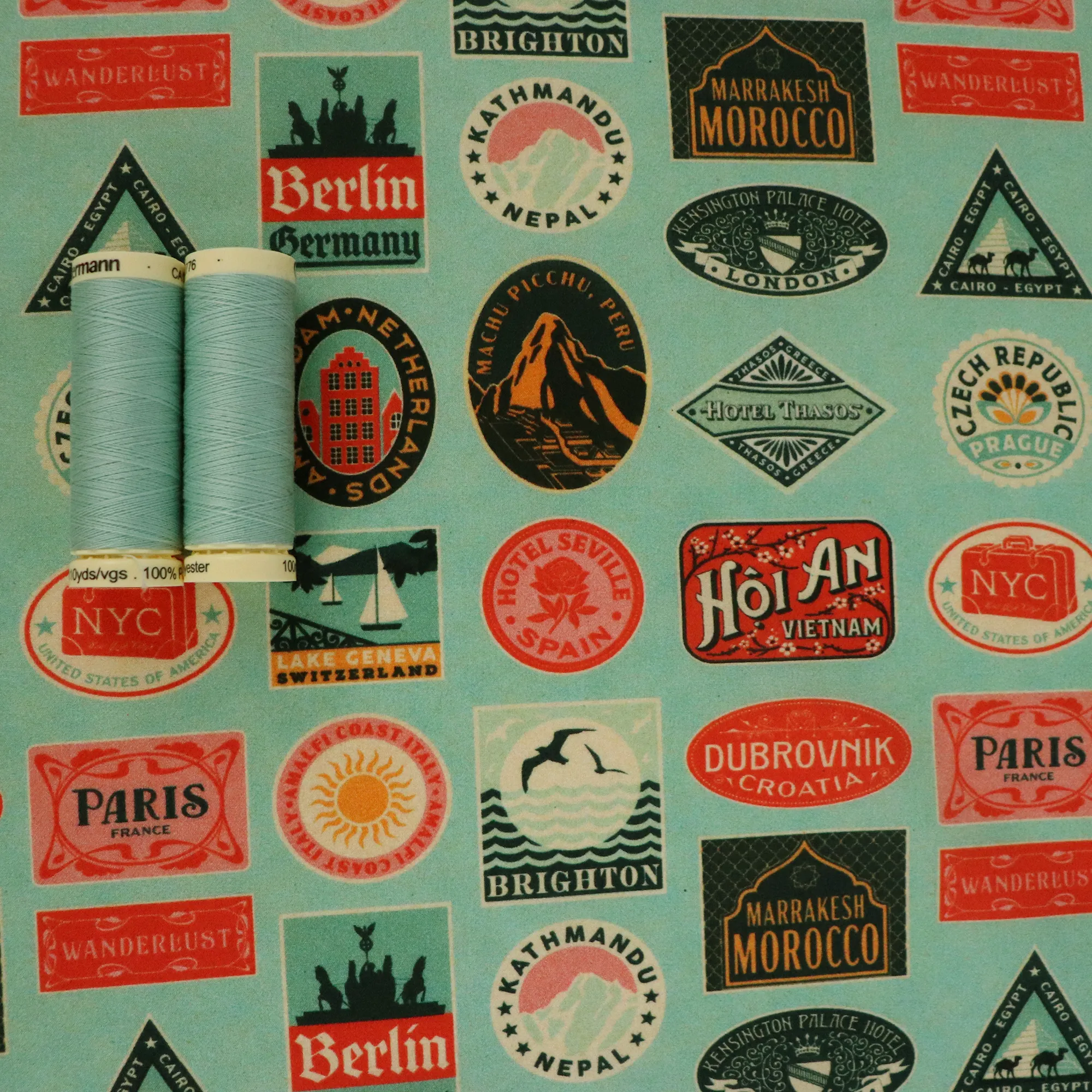 Cotton Lawn - Luggage Stamps - The Edit x Betty Woodhouse