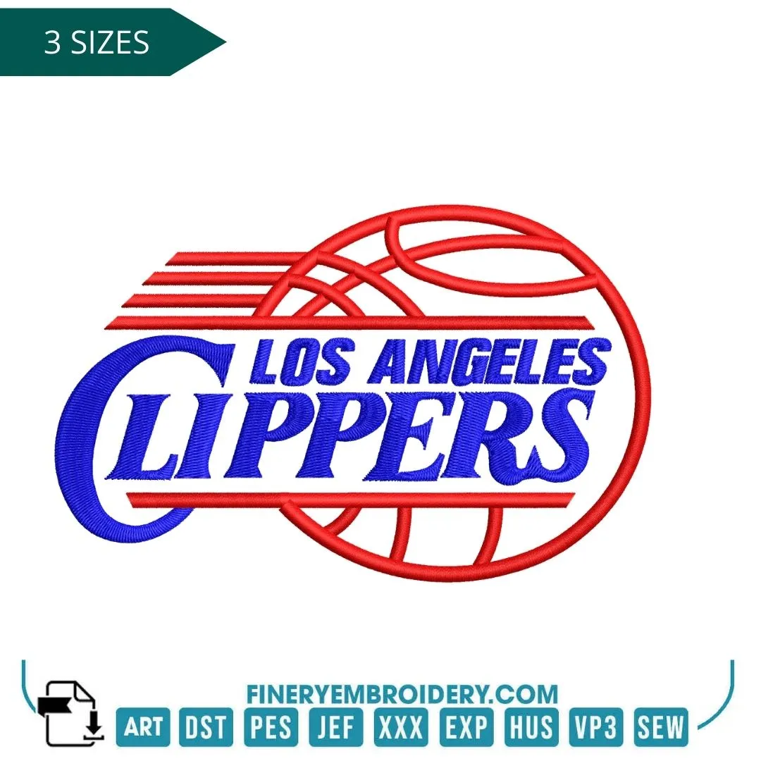 LA Clippers Embroidery Design – Classic Team Logo in 3 Sizes