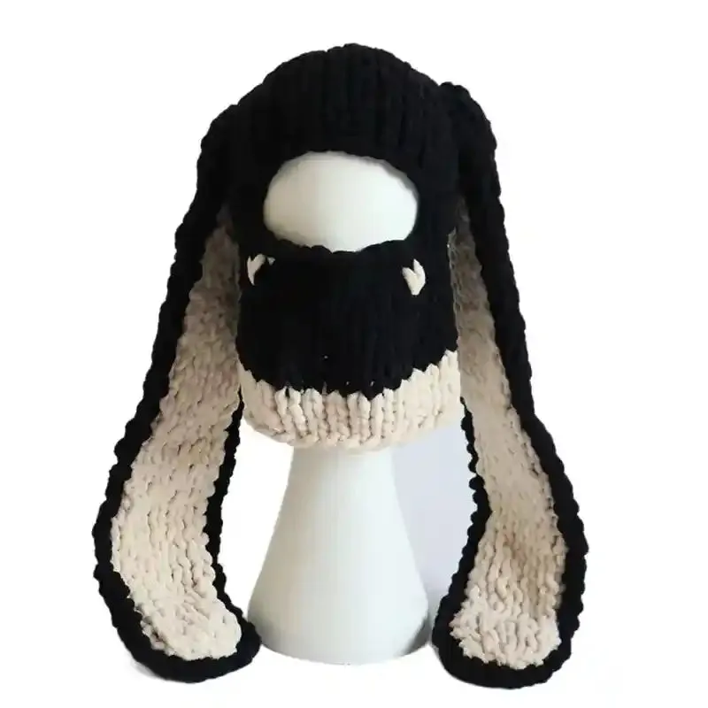 Long Bunny Ears Beanie Hat Warm Thick Knitted Gothic Cap