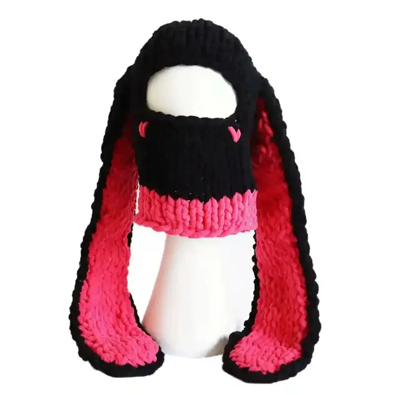 Long Bunny Ears Beanie Hat Warm Thick Knitted Gothic Cap