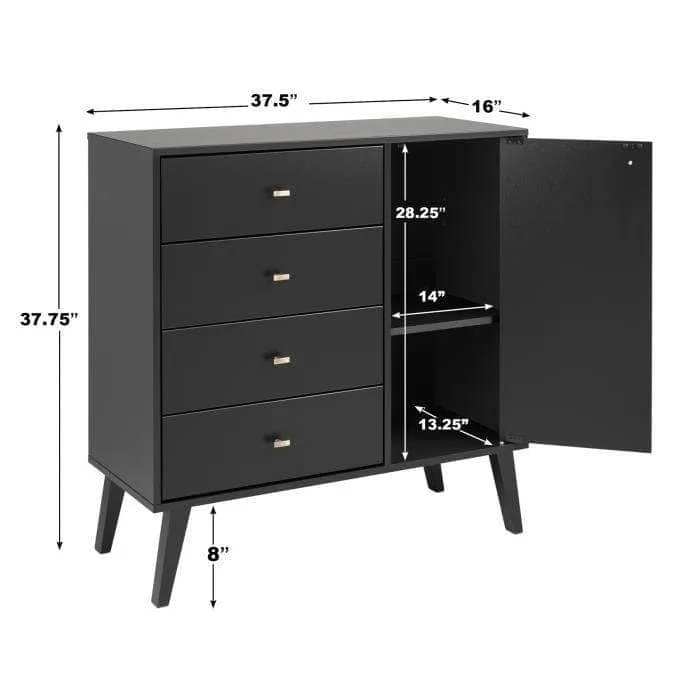 Milo Mid-Century 4 Drawer Chest with Door - Available in 4 Colours