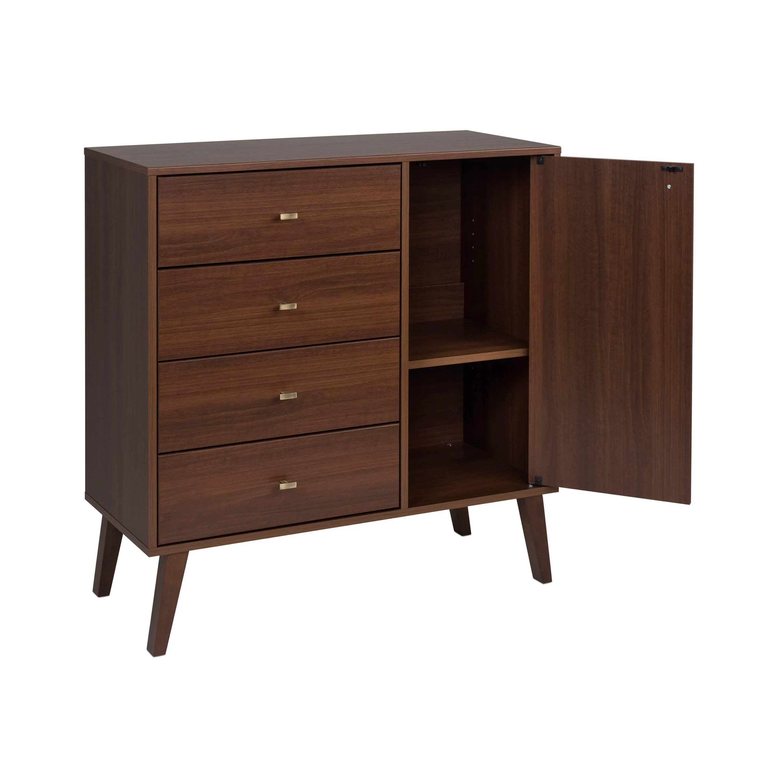 Milo Mid-Century 4 Drawer Chest with Door - Available in 4 Colours
