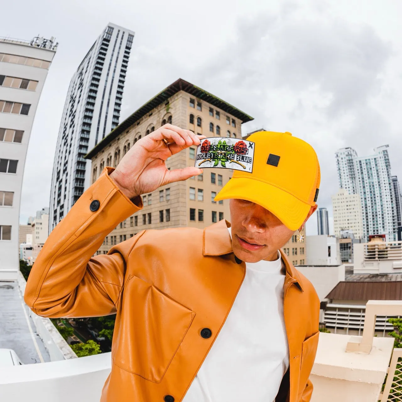 PARTCH Roses Trucker Hat Yellow Removable Clip