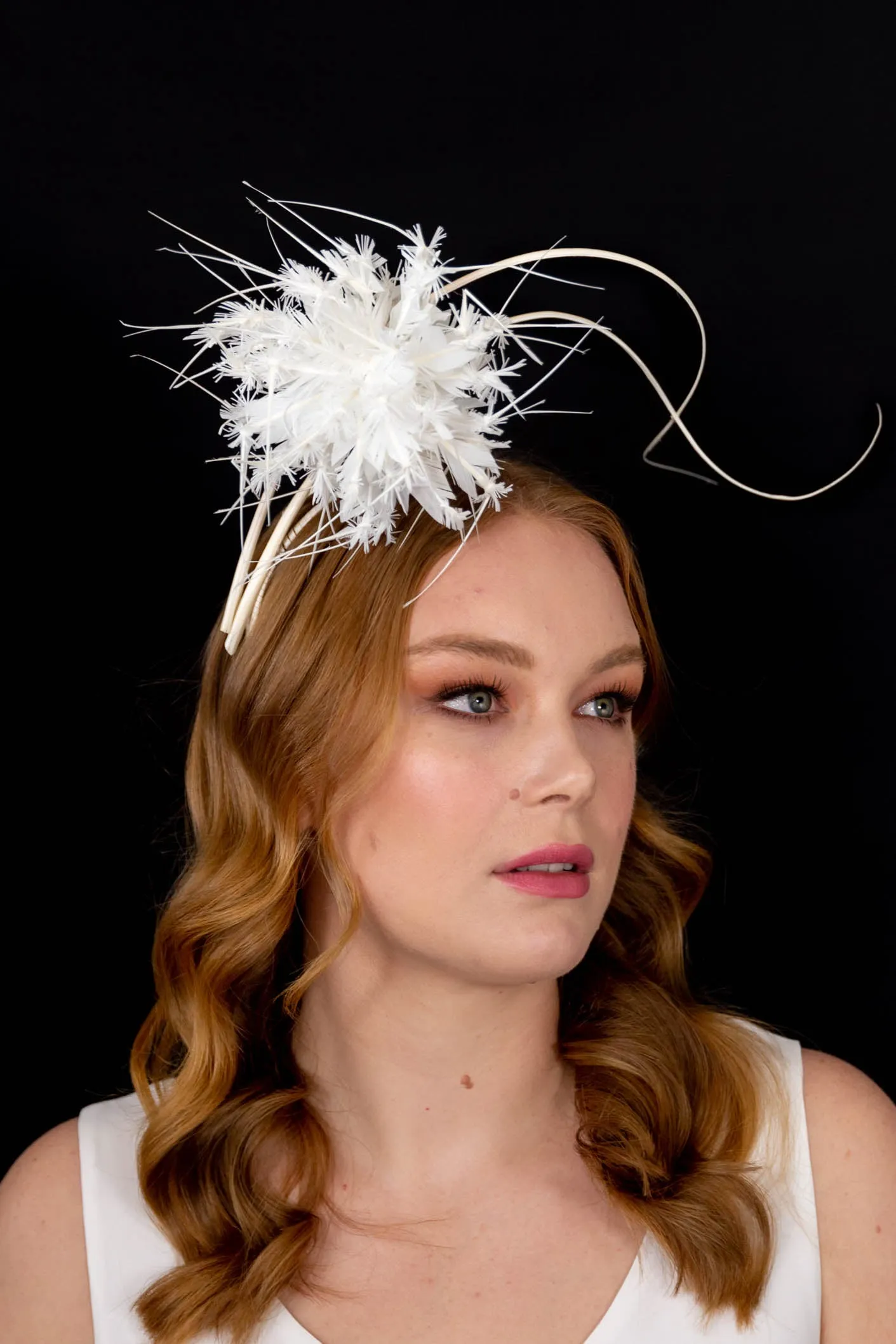 White Feather Pom Pom Headband