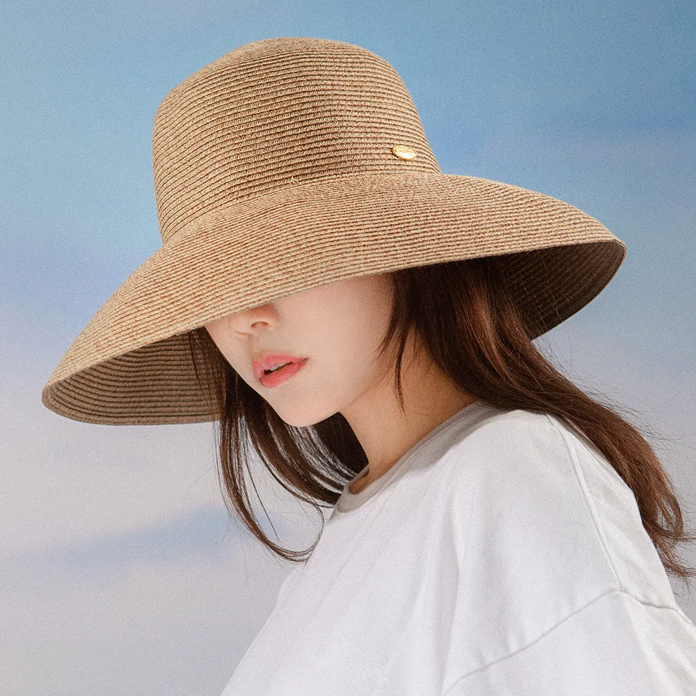 Women's Wide-Brim Foldable Fedora Beach Straw Hats UPF 50 