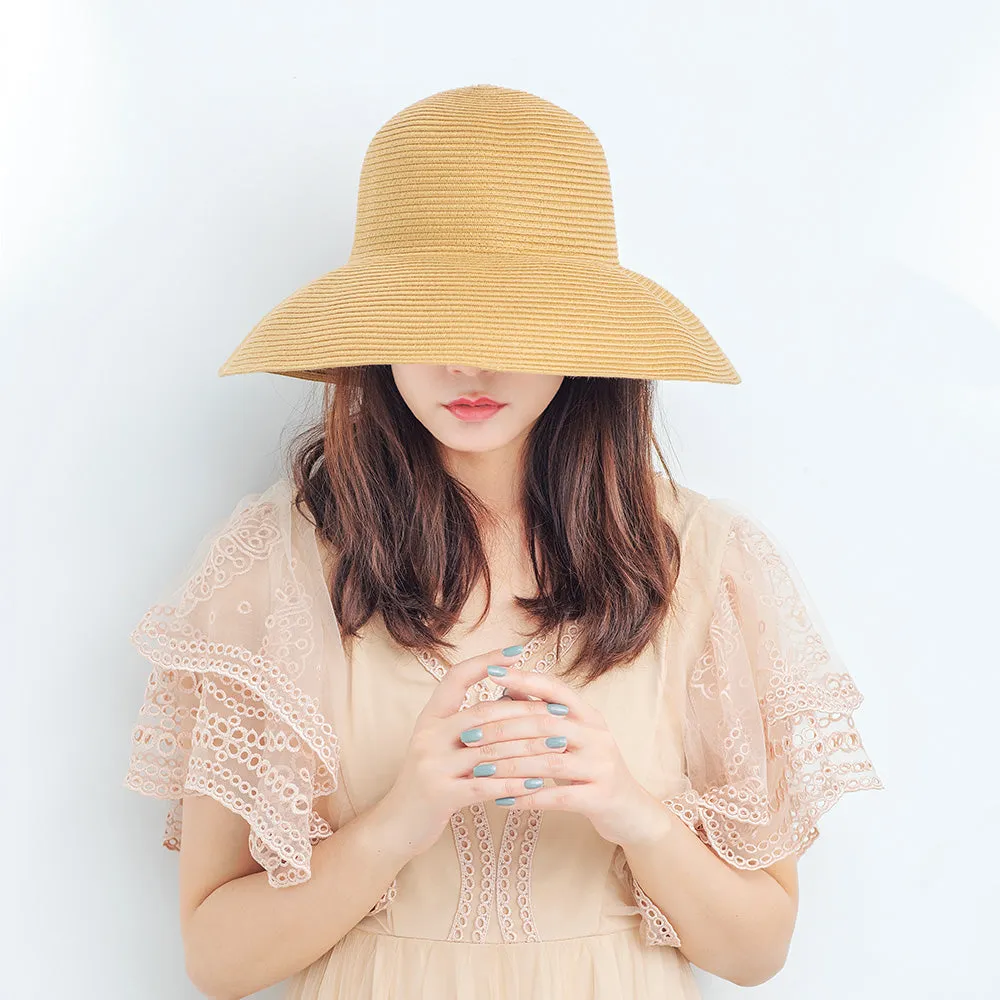 Women's Wide-Brim Foldable Fedora Beach Straw Hats UPF 50 