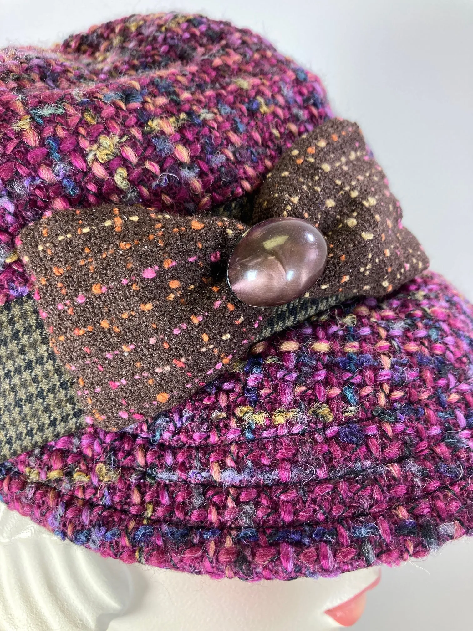 Women's winter hat baseball style. Newsboy hat Berry Pink, purple, brown. Casual comfy warm hat ladies. Fabric travel hat. Ladies soft hat.